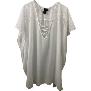 Beach Scene Cover‎ Up Womens Large White Lace Boho Kaftan BC17852 Summer Resort